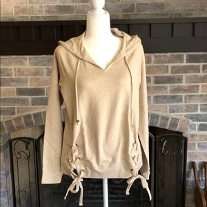 Michael Kors beige long sleeve hooded top small